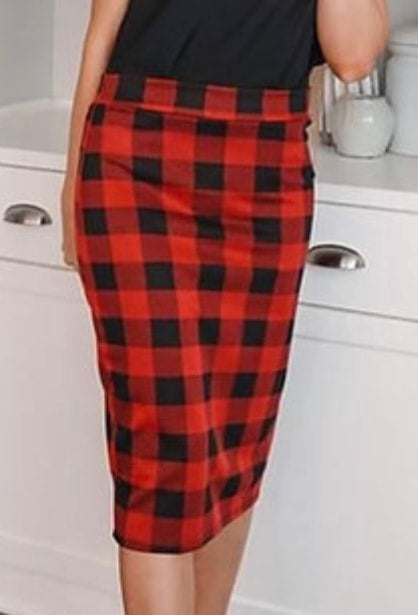 midi pencil skirt plaid