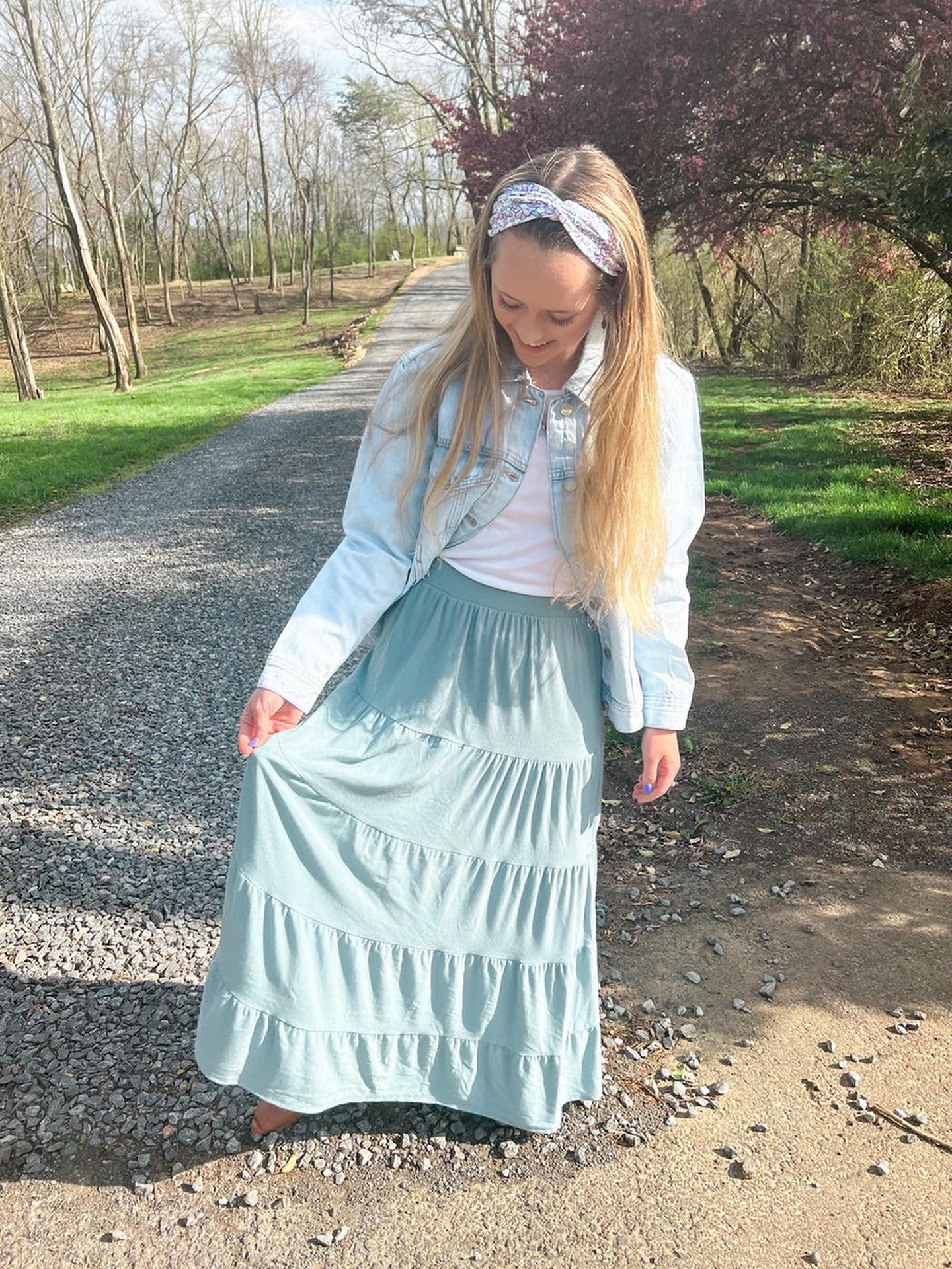 Gray tiered maxi online skirt