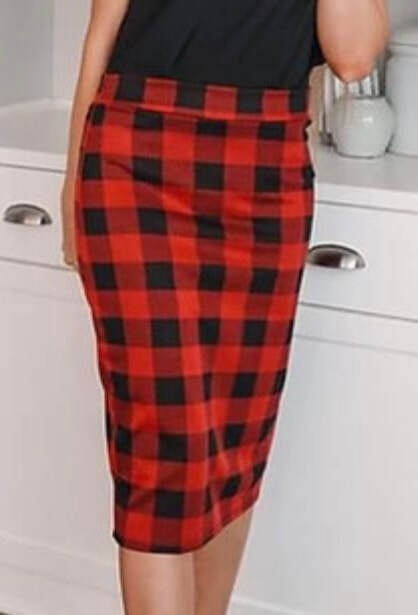 Red plaid pencil skirt on sale